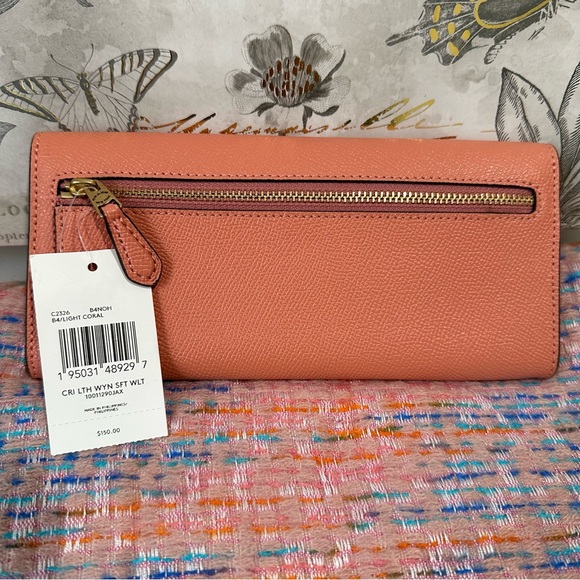 Coach Wyn Crossgrain Leather Light Coral Soft Wallet & French Connection Scarf - Picture 5 of 16